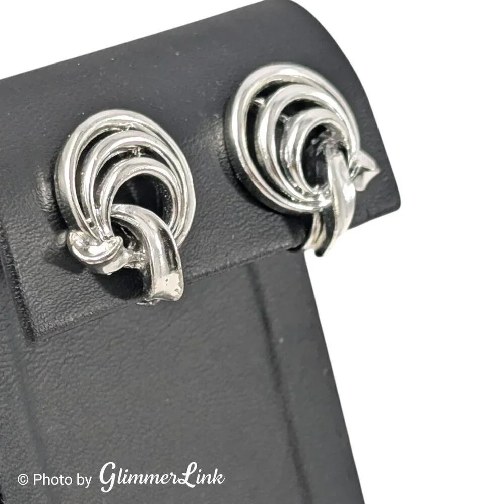 Vintage Lisner Silver Tone Modernist Spiral Screw Back Earrings